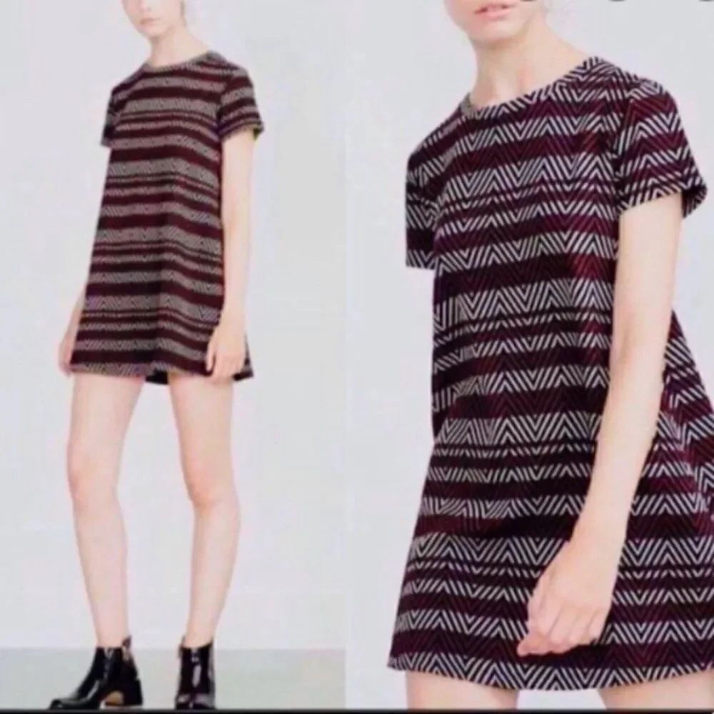Zara Stripe Print Design Pullover Dress Event Party Boho Business Casual